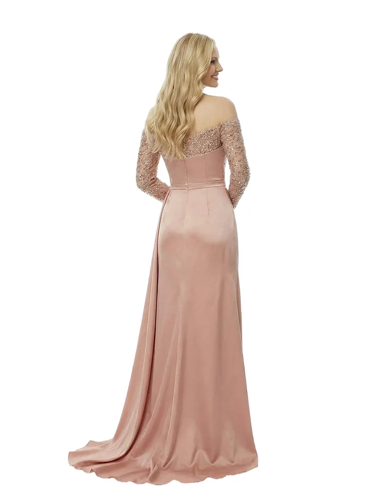 Off Shoulder Satin Beaded Long Sleeves Prom Gown Unique Mermaid Long Party Dresses sold by ChicSew product image thumbnail 3