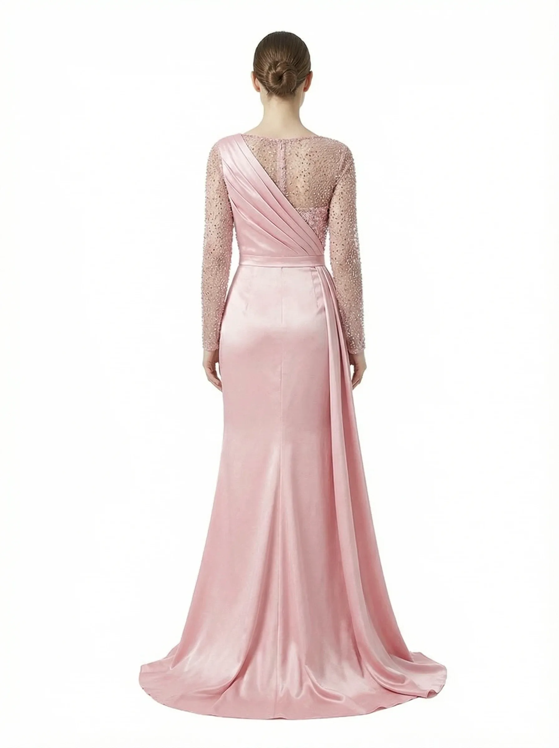 Unique Scoop Mermaid Sparkly Sequined Long Sleeves Satin Prom Dress With Waist Drape sold by ChicSew product image thumbnail 3