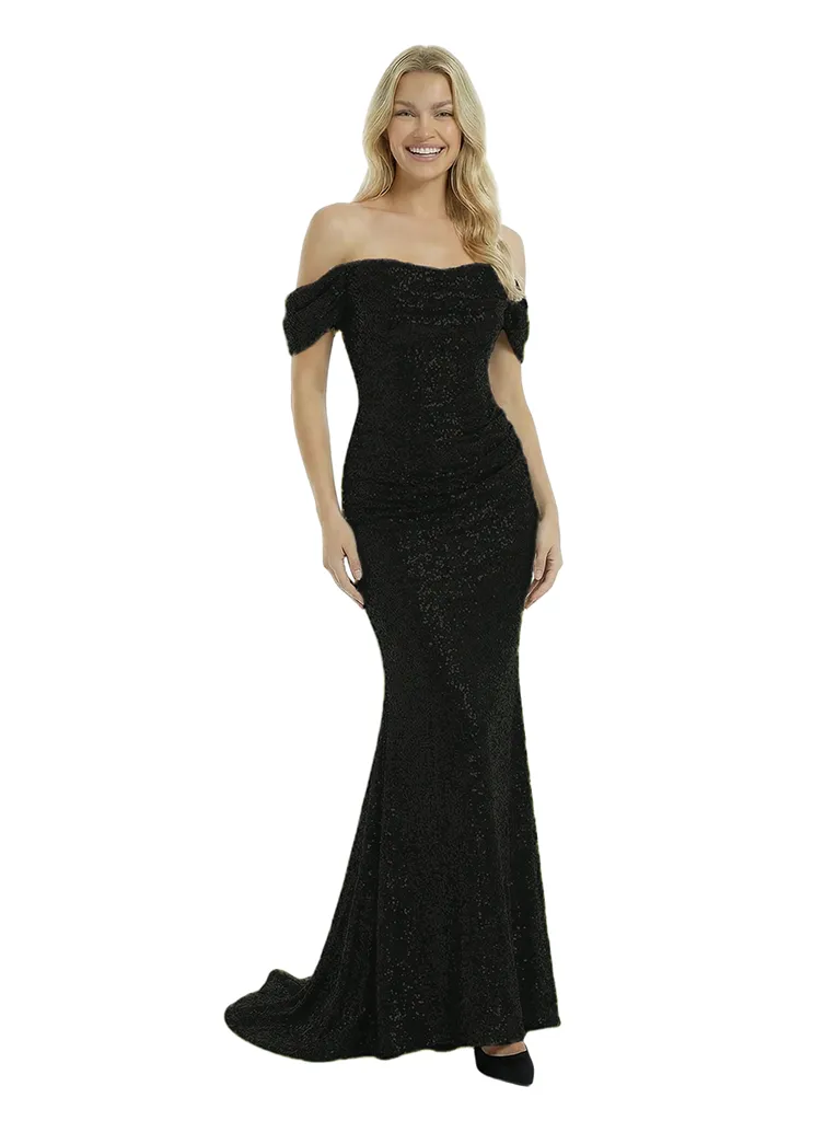 Fancy Off the Shoulder Sequin Evening Gown Mermaid Floor Length Formal Prom Dress sold by ChicSew product image thumbnail 4