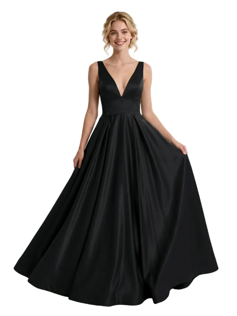 Elegant Spaghetti Straps Formal Gown Satin Prom Dress Flowy Ball Gown Silhouette for Special Occasions sold by ChicSew product image thumbnail 4