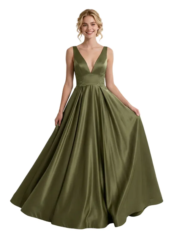 Elegant Spaghetti Straps Formal Gown Satin Prom Dress Flowy Ball Gown Silhouette for Special Occasions sold by ChicSew