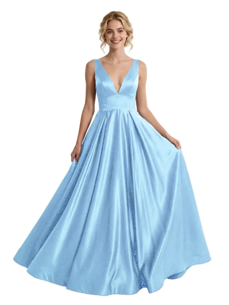 Elegant Spaghetti Straps Formal Gown Satin Prom Dress Flowy Ball Gown Silhouette for Special Occasions sold by ChicSew product image thumbnail 5