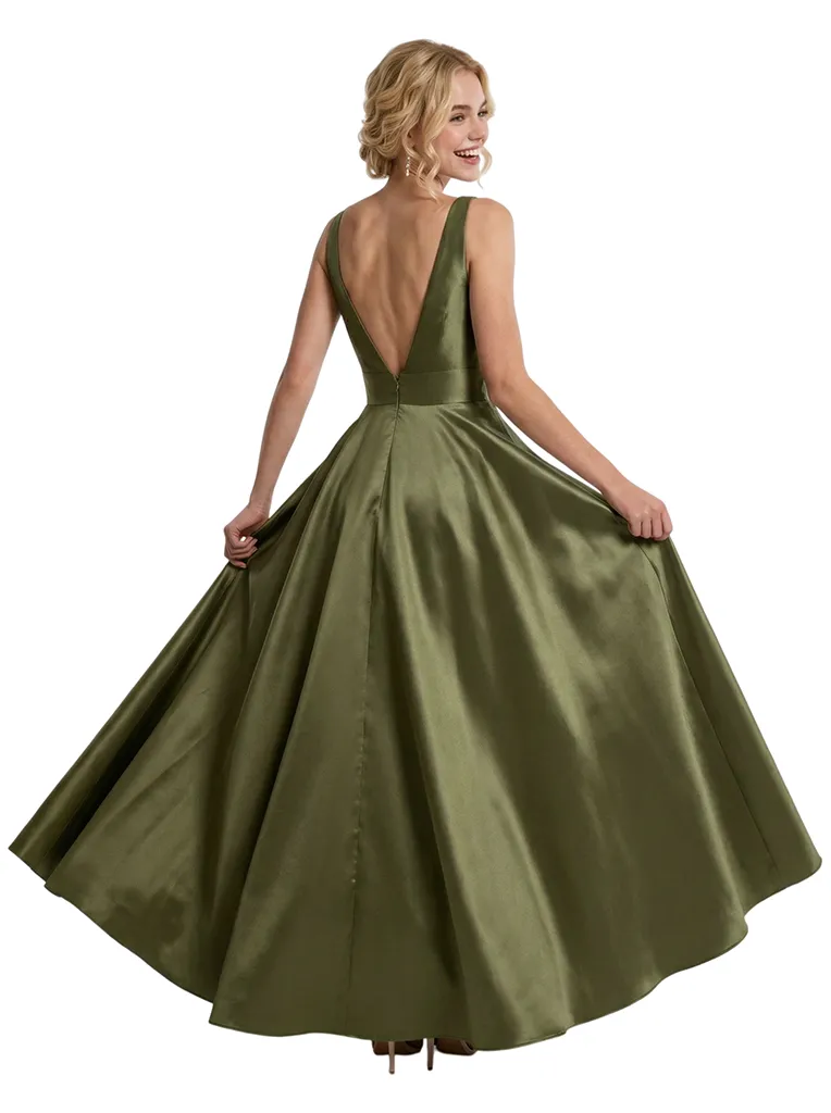 Elegant Spaghetti Straps Formal Gown Satin Prom Dress Flowy Ball Gown Silhouette for Special Occasions sold by ChicSew product image thumbnail 3