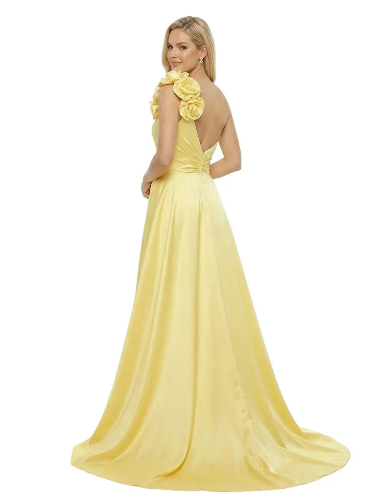 Elegant One Shoulder Sleeveless Ruched Mermaid Satin Formal Prom Dress With Overskirt sold by ChicSew product image thumbnail 3