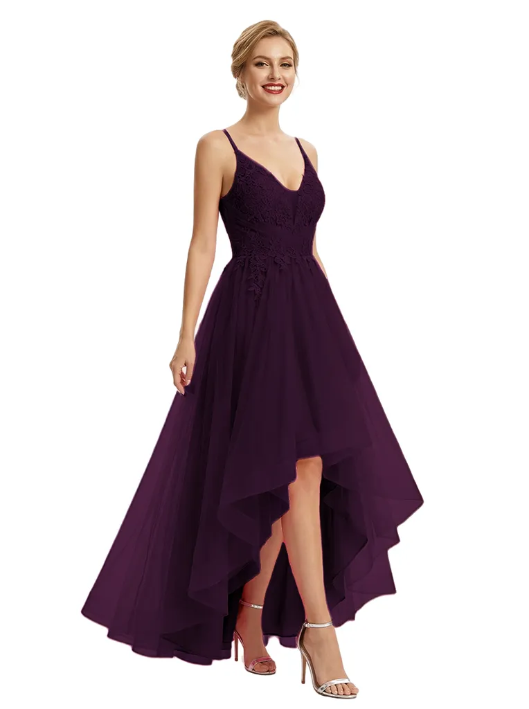 Sexy V-Neck Spaghetti Straps Sleeveless Tulle High-Low A-Line Formal Prom Dress sold by ChicSew product image thumbnail 4