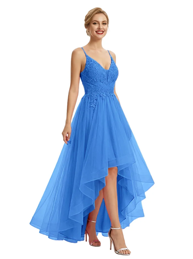 Sexy V-Neck Spaghetti Straps Sleeveless Tulle High-Low A-Line Formal Prom Dress sold by ChicSew product image thumbnail 5