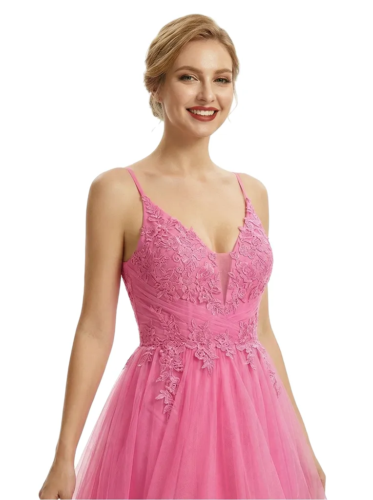 Sexy V-Neck Spaghetti Straps Sleeveless Tulle High-Low A-Line Formal Prom Dress sold by ChicSew product image thumbnail 2