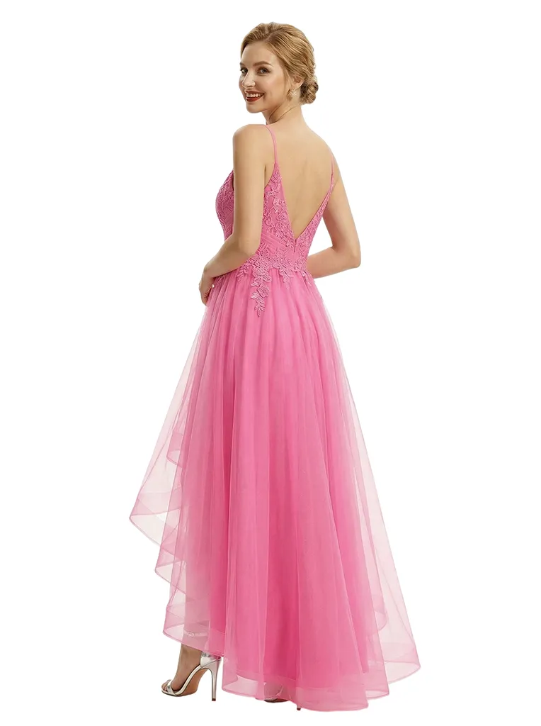 Sexy V-Neck Spaghetti Straps Sleeveless Tulle High-Low A-Line Formal Prom Dress sold by ChicSew product image thumbnail 3