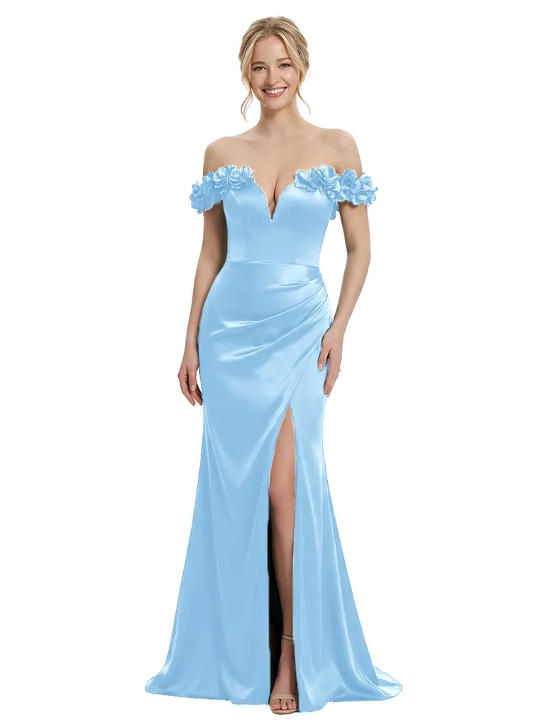 ChicSew Elegant Off Shoulder Ruched Satin Mermaid Formal Prom Dresses With Side Slit sold by ChicSew product image thumbnail 5