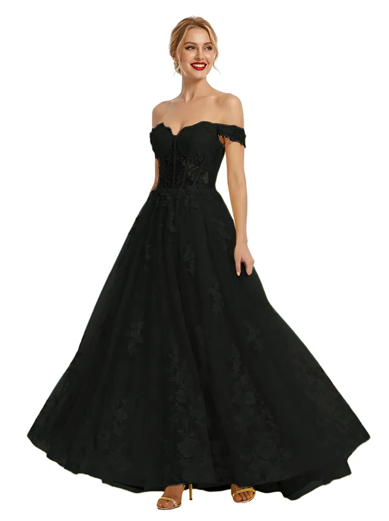 ChicSew Elegant Tulle Off Shoulder Sleeveless Lace Appliques A-Line Formal Prom Dresses sold by ChicSew product image thumbnail 4