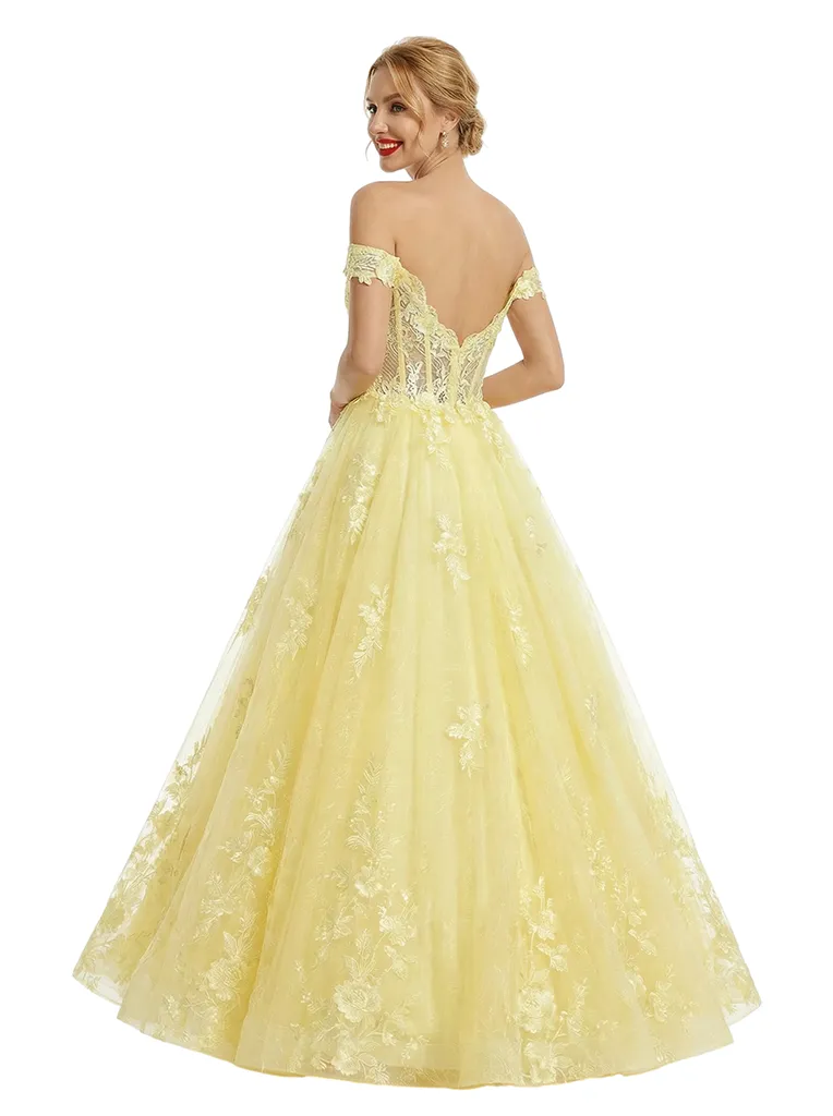 ChicSew Elegant Tulle Off Shoulder Sleeveless Lace Appliques A-Line Formal Prom Dresses sold by ChicSew product image thumbnail 3