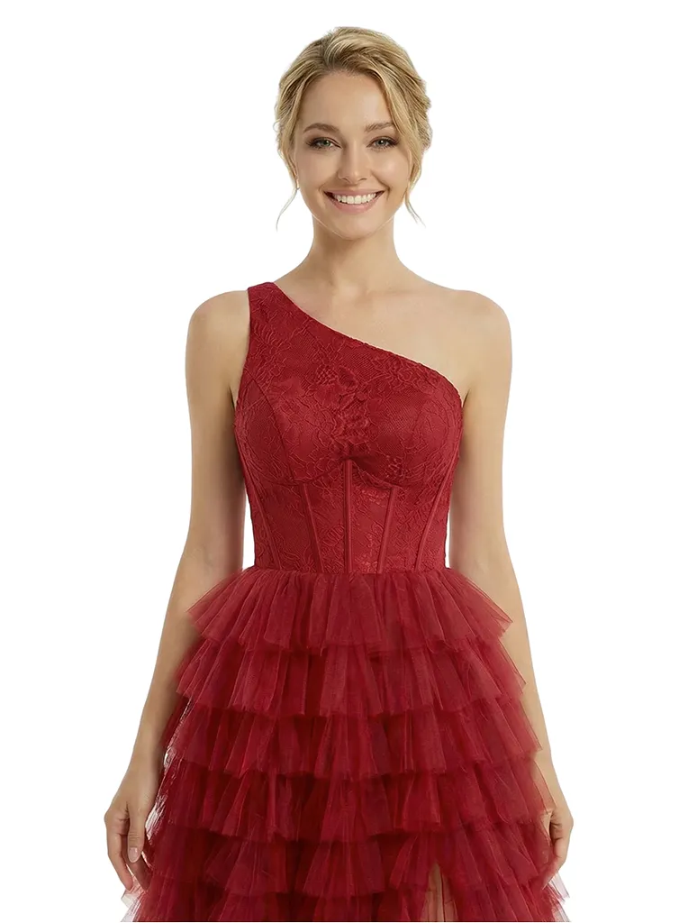 ChicSew Elegant One Shoulder Tiered Ruffles Side Slit Lace Mermaid Formal Prom Ball Gown Dresses sold by ChicSew product image thumbnail 2