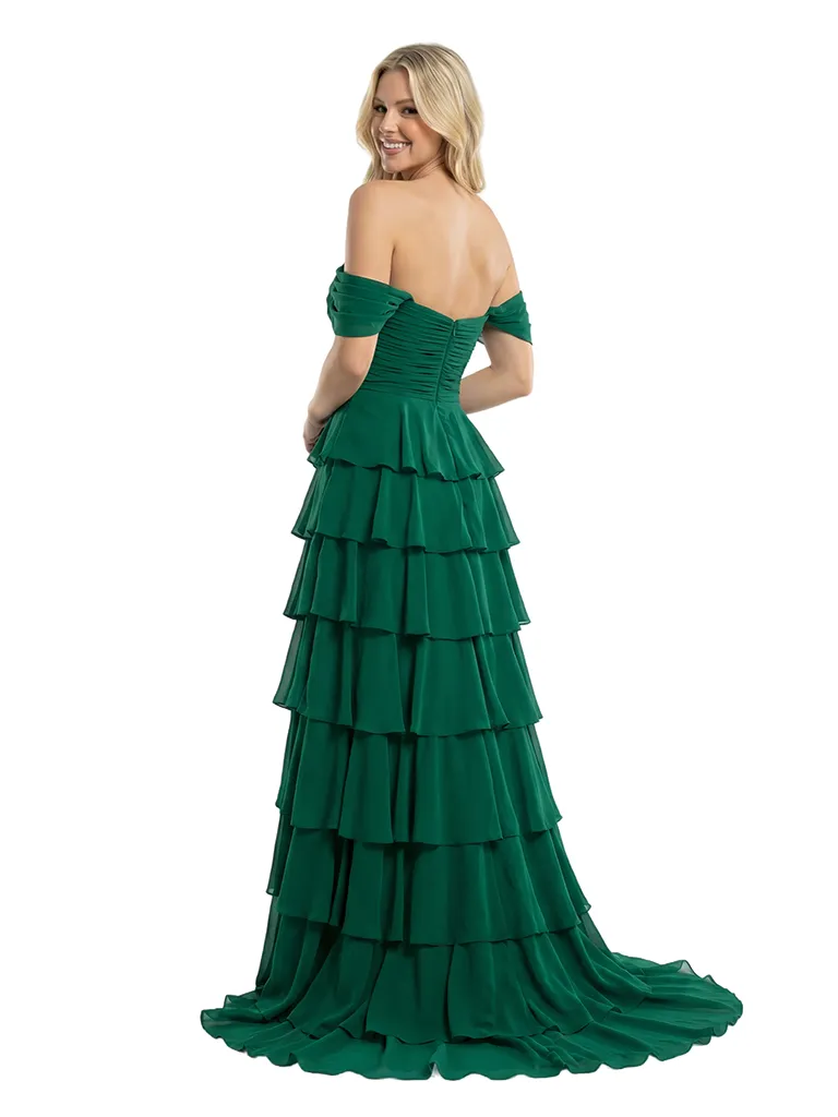 ChicSew Elegant Off Shoulder Tiered Ruffles Side Slit Chiffon Mermaid Formal Prom Dresses sold by ChicSew product image thumbnail 3
