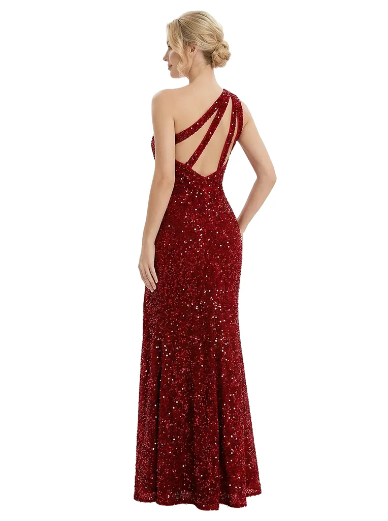 ChicSew Elegant One Shoulder Sleeveless Sequin Side Slit Sheath Formal Prom Dresses sold by ChicSew product image thumbnail 3