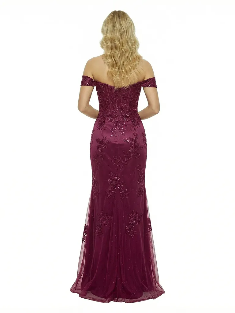 ChicSew Pretty Off The Shoulder Satin Mermaid Side Slit Formal Evening Prom Dress With Applique sold by ChicSew product image thumbnail 3