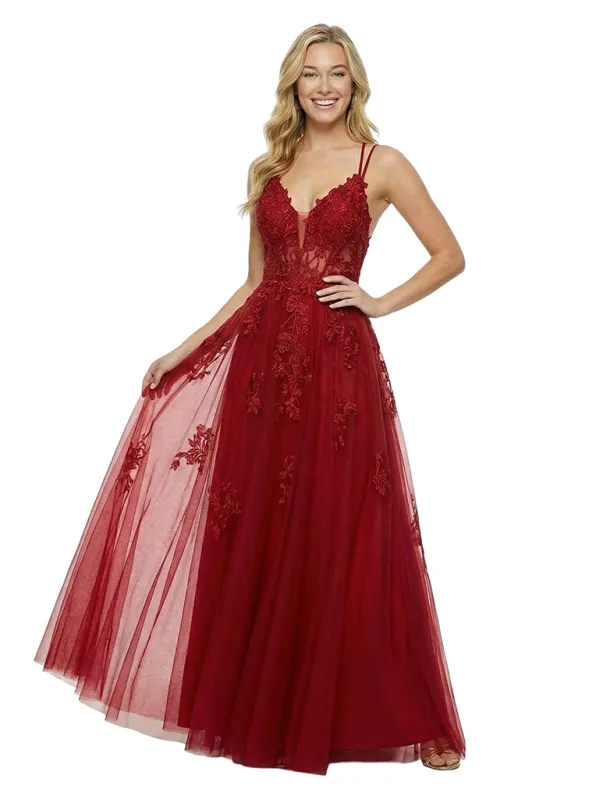 ChicSew Elegant Spaghetti Strap V-Neck Prom Dress Corset Lace A-Line Formal Evening Gown sold by ChicSew