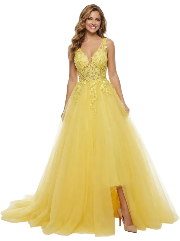 ChicSew Unique Spaghetti Straps Lace Tulle Side Slit V-Neck Maxi Evening Prom Dresses sold by ChicSew