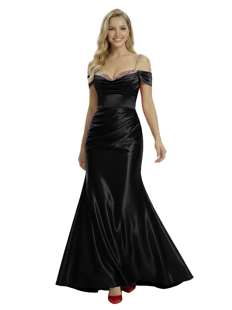 ChicSew Elegant Cold Shoulder Satin Floor Length Mermaid Formal Prom Dress sold by ChicSew product image thumbnail 4