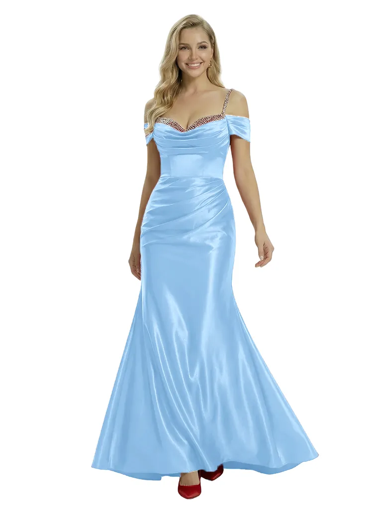 ChicSew Elegant Cold Shoulder Satin Floor Length Mermaid Formal Prom Dress sold by ChicSew product image thumbnail 5