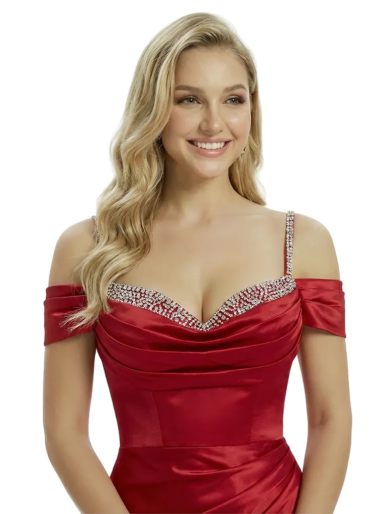 ChicSew Elegant Cold Shoulder Satin Floor Length Mermaid Formal Prom Dress sold by ChicSew product image thumbnail 2