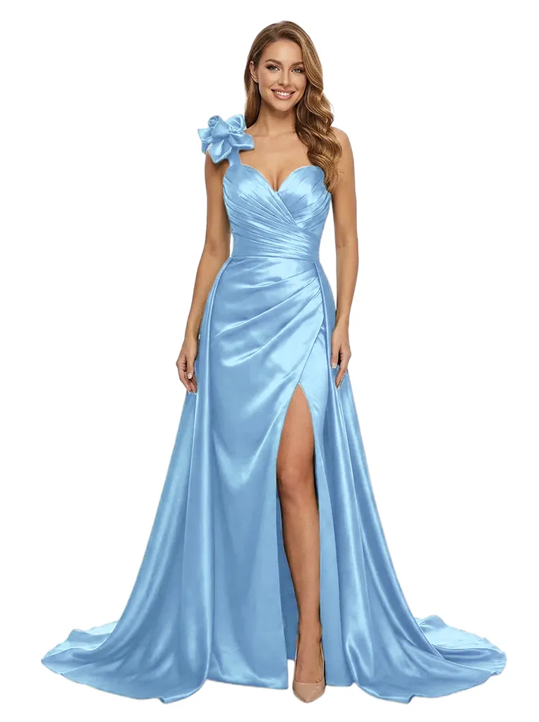 ChicSew Classy One Shoulder Prom Dress Ruched Satin Slit Mermaid Formal Evening Dresses With Overlay sold by ChicSew product image thumbnail 5