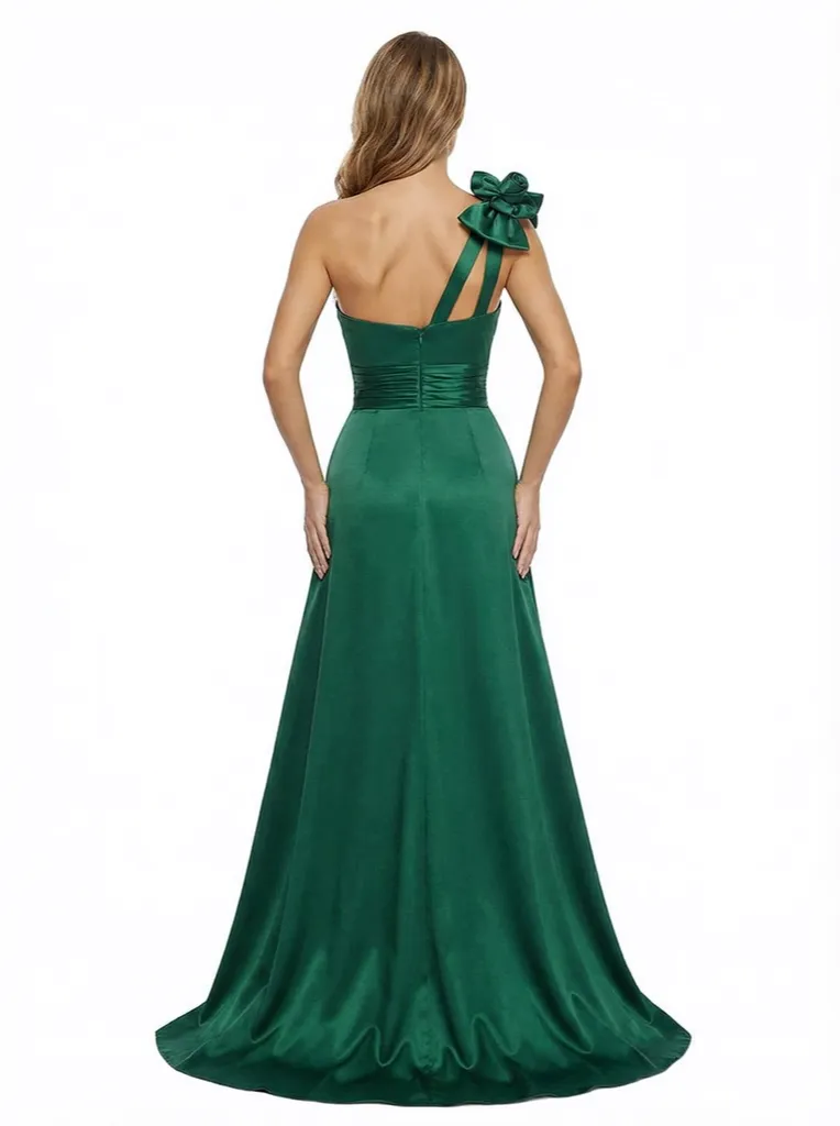 ChicSew Classy One Shoulder Prom Dress Ruched Satin Slit Mermaid Formal Evening Dresses With Overlay sold by ChicSew product image thumbnail 3