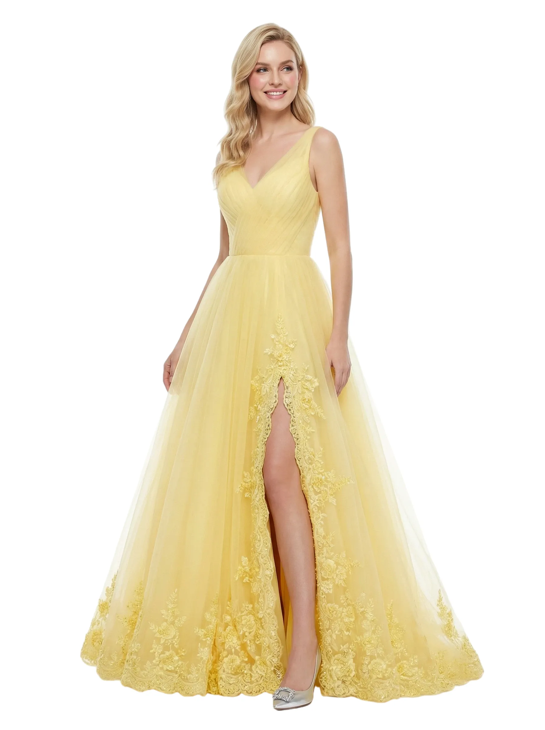 ChicSew Beautiful Spaghetti Straps V-Neck Tulle A-Line Maxi Long Evening Prom Dresses sold by ChicSew