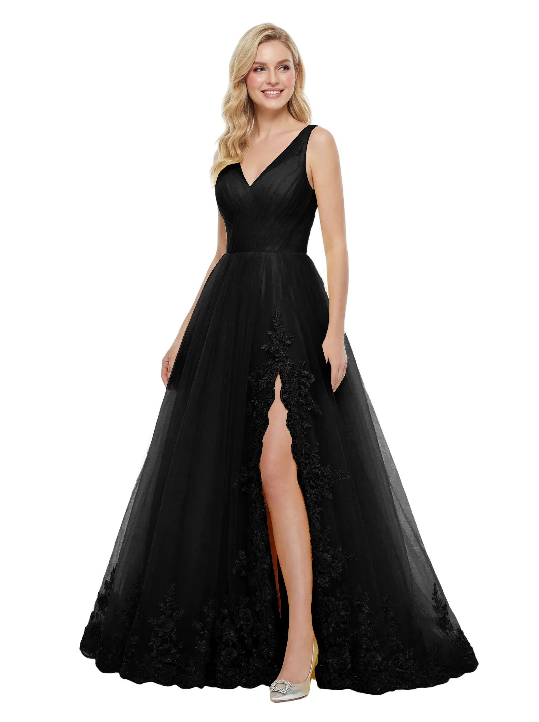 ChicSew Beautiful Spaghetti Straps V-Neck Tulle A-Line Maxi Long Evening Prom Dresses sold by ChicSew product image thumbnail 4