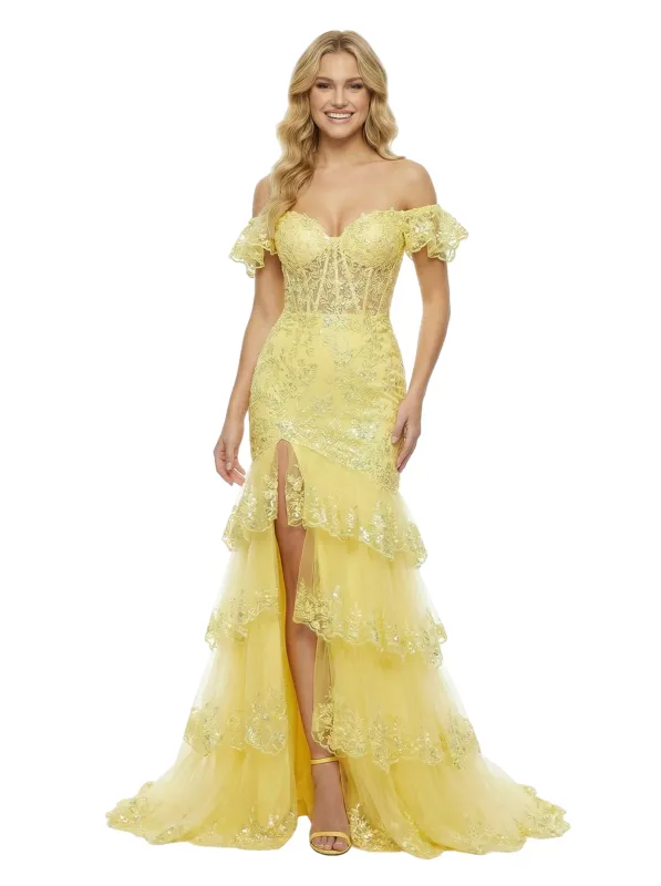 ChicSew Pretty Off Shoulder Corset Lace Side Slit Mermaid Maxi Long Evening Gown sold by ChicSew