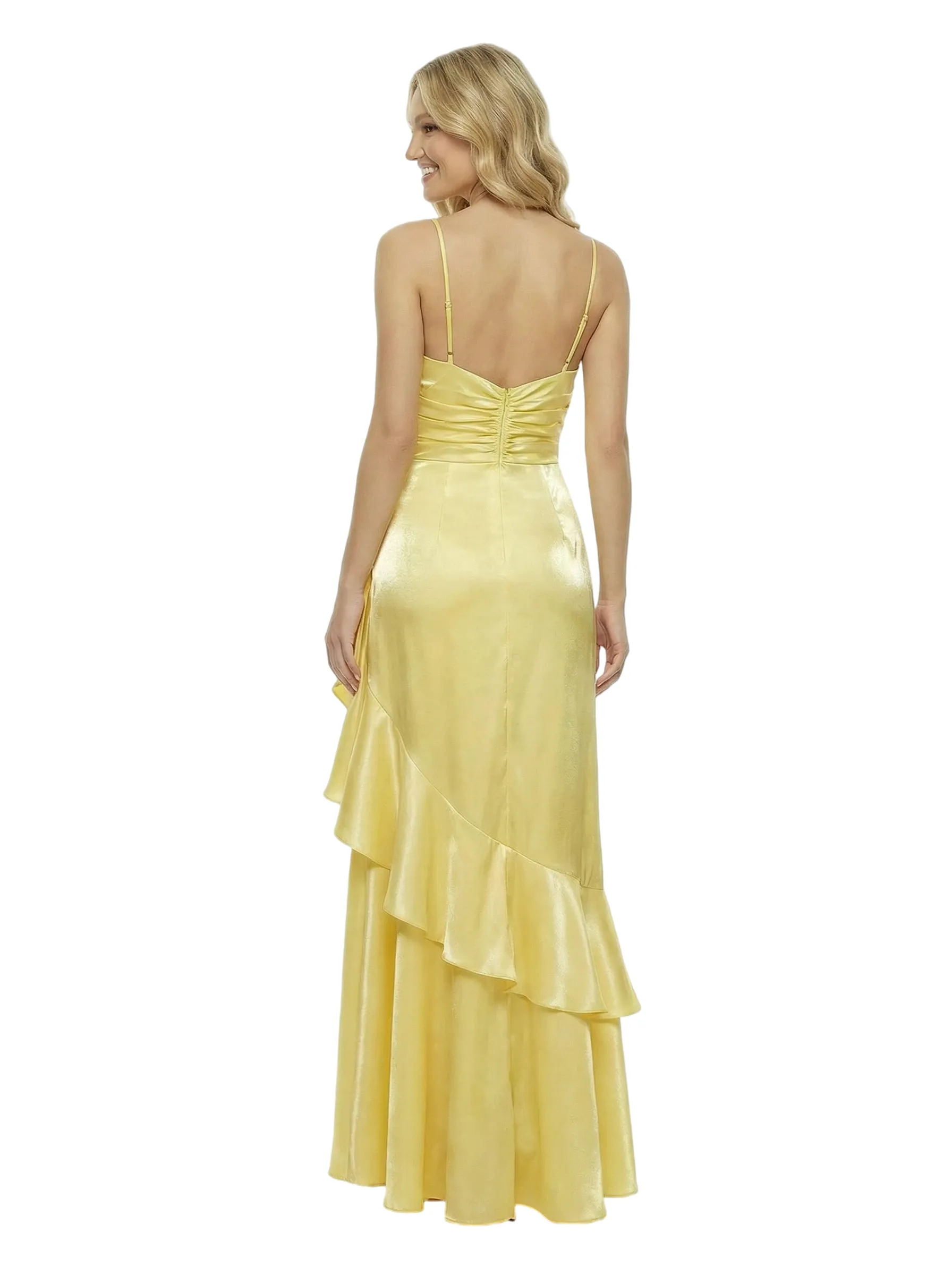 ChicSew Pretty Spaghetti Straps Ruched Ruffles Mermaid Satin Maxi Long Evening Gown sold by ChicSew product image thumbnail 3