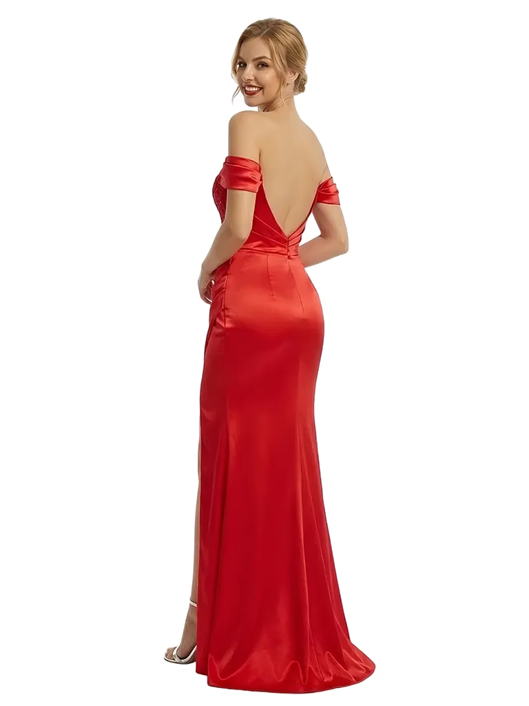 ChicSew Unique Off Shoulder Sleeveless Side Slit Satin Floor Length Mermaid Formal Evening Dress sold by ChicSew product image thumbnail 3
