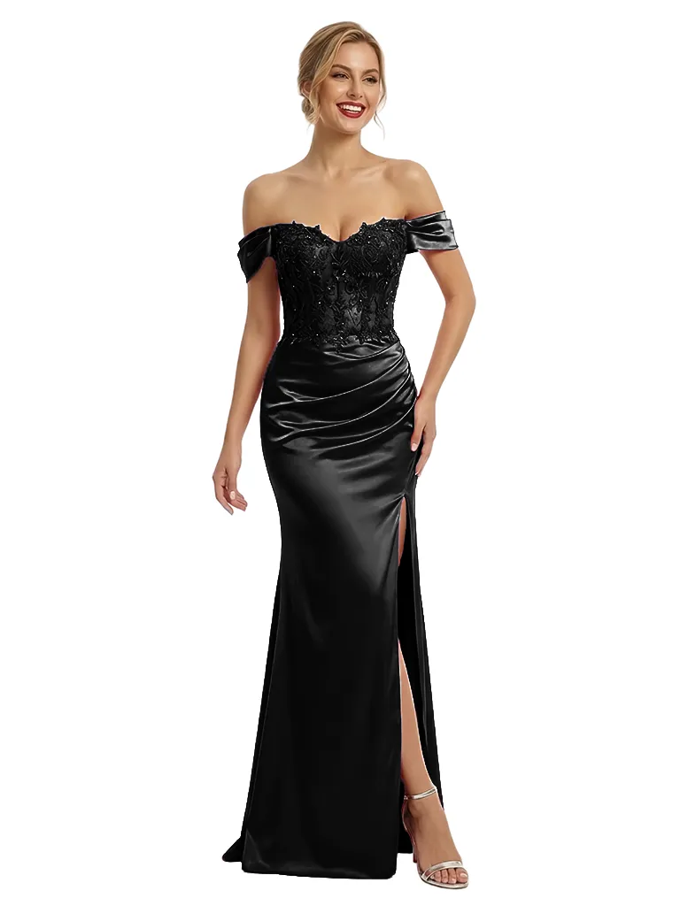 ChicSew Unique Off Shoulder Sleeveless Side Slit Satin Floor Length Mermaid Formal Evening Dress sold by ChicSew product image thumbnail 4