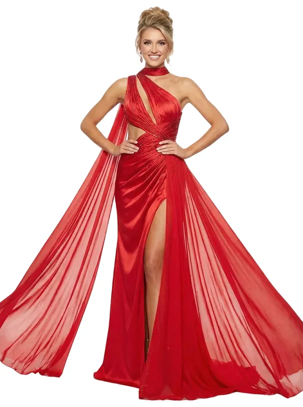 ChicSew Sexy One Shoulder Side Slit Mermaid Silhouette Floor Length Formal Evening Gown sold by ChicSew