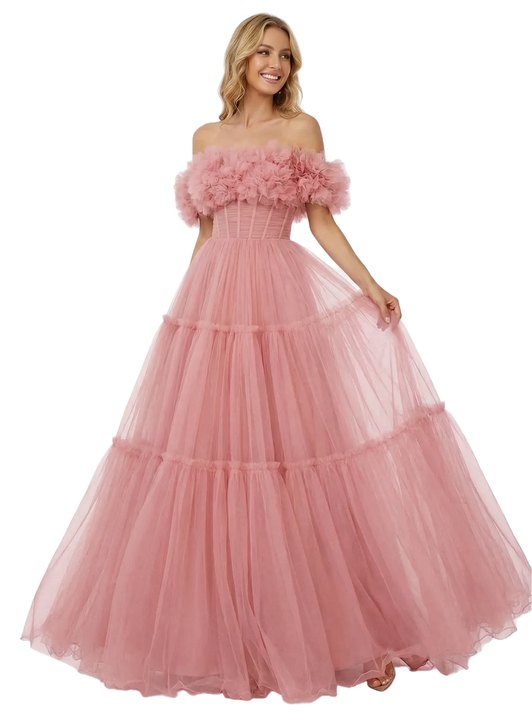 ChicSew Beautiful Strapless Corset Tulle A-Line Maxi Long Evening Prom Dresses sold by ChicSew