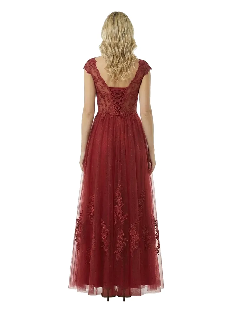 ChicSew Elegant Lace Cap Sleeves V-Neck Ruched A-Line Floor Length Prom Dress sold by ChicSew product image thumbnail 2