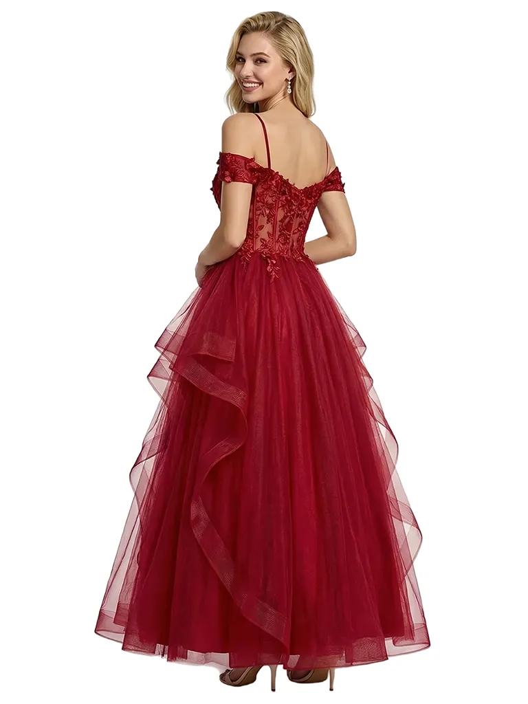 ChicSew Beautiful Lace Corset Cold Shoulder Ruched A-Line Long Prom Dress sold by ChicSew product image thumbnail 3