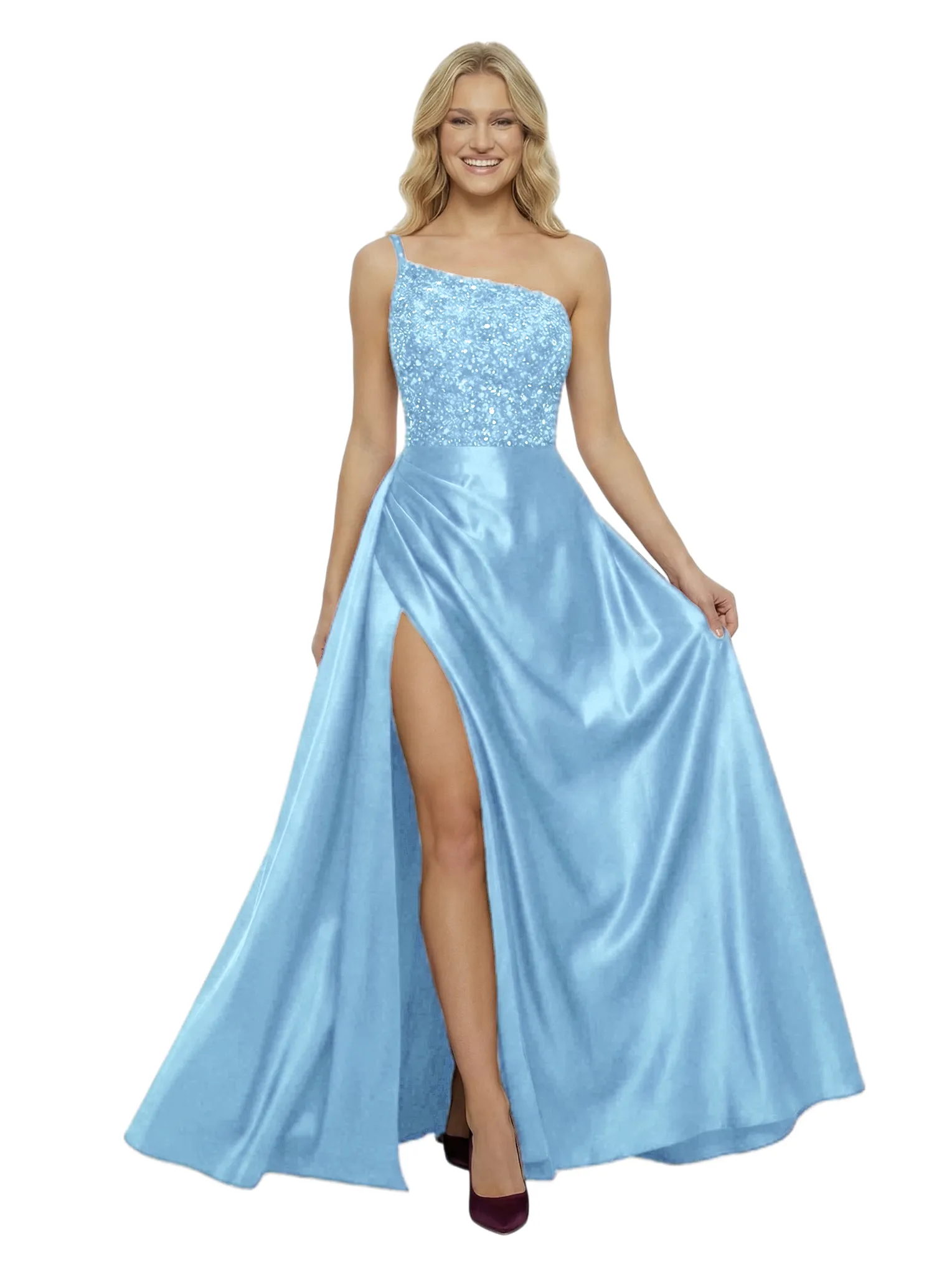 ChicSew Sexy One Shoulder Beaded A-line Satin Formal Gown Side Slit sold by ChicSew product image thumbnail 5