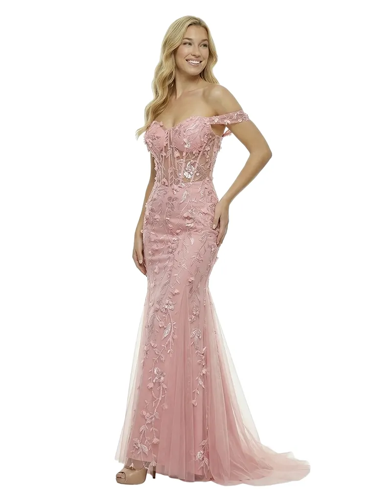 ChicSew Elegant Off Shoulder Prom Dress Lace Corset Tulle Mermaid Maxi Formal Evening Gown sold by ChicSew product image thumbnail 4