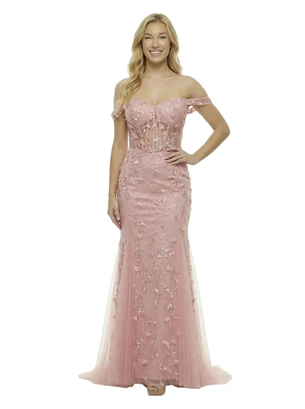 ChicSew Elegant Off Shoulder Prom Dress Lace Corset Tulle Mermaid Maxi Formal Evening Gown sold by ChicSew