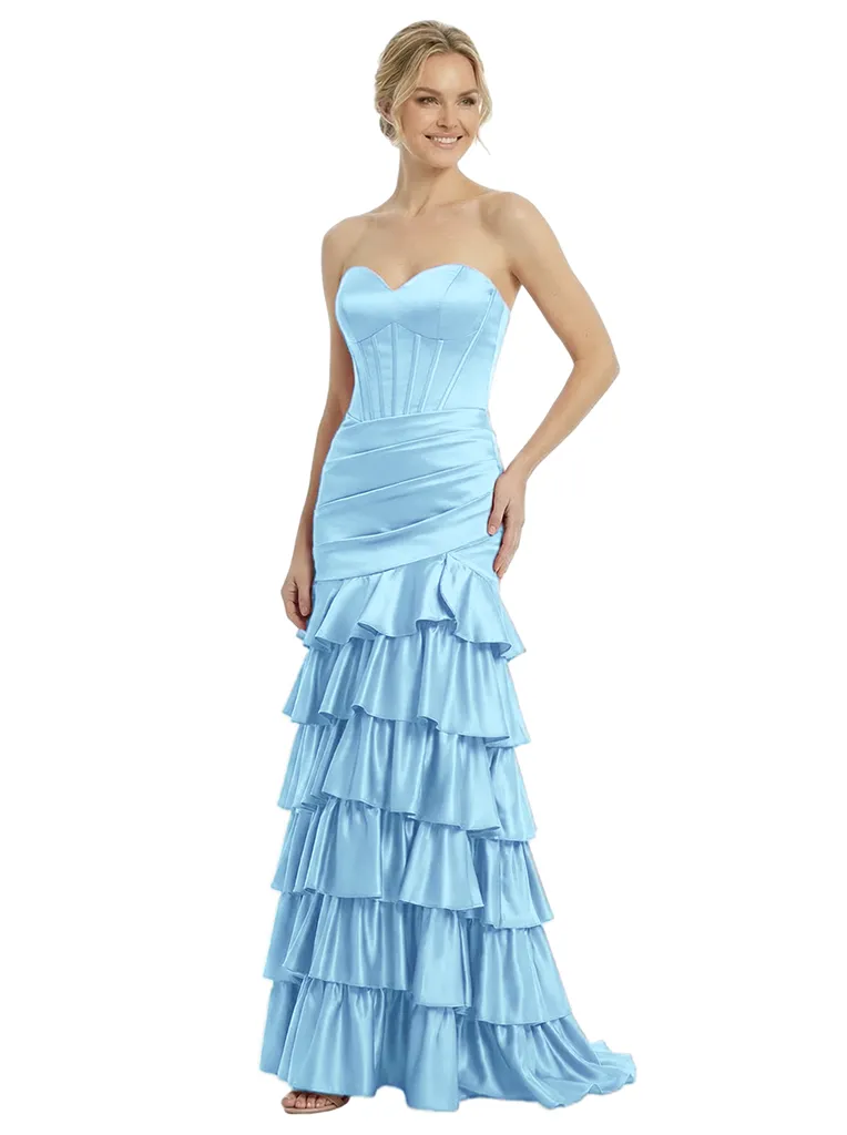 ChicSew Sexy Strapless Sweetheart Prom Dress Satin Tiered Ruffled Mermaid Corset Maxi Formal Evening Wear sold by ChicSew product image thumbnail 5