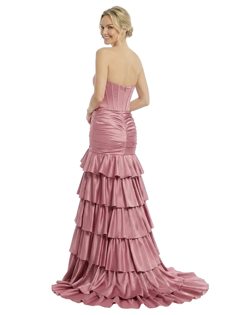 ChicSew Sexy Strapless Sweetheart Prom Dress Satin Tiered Ruffled Mermaid Corset Maxi Formal Evening Wear sold by ChicSew product image thumbnail 3