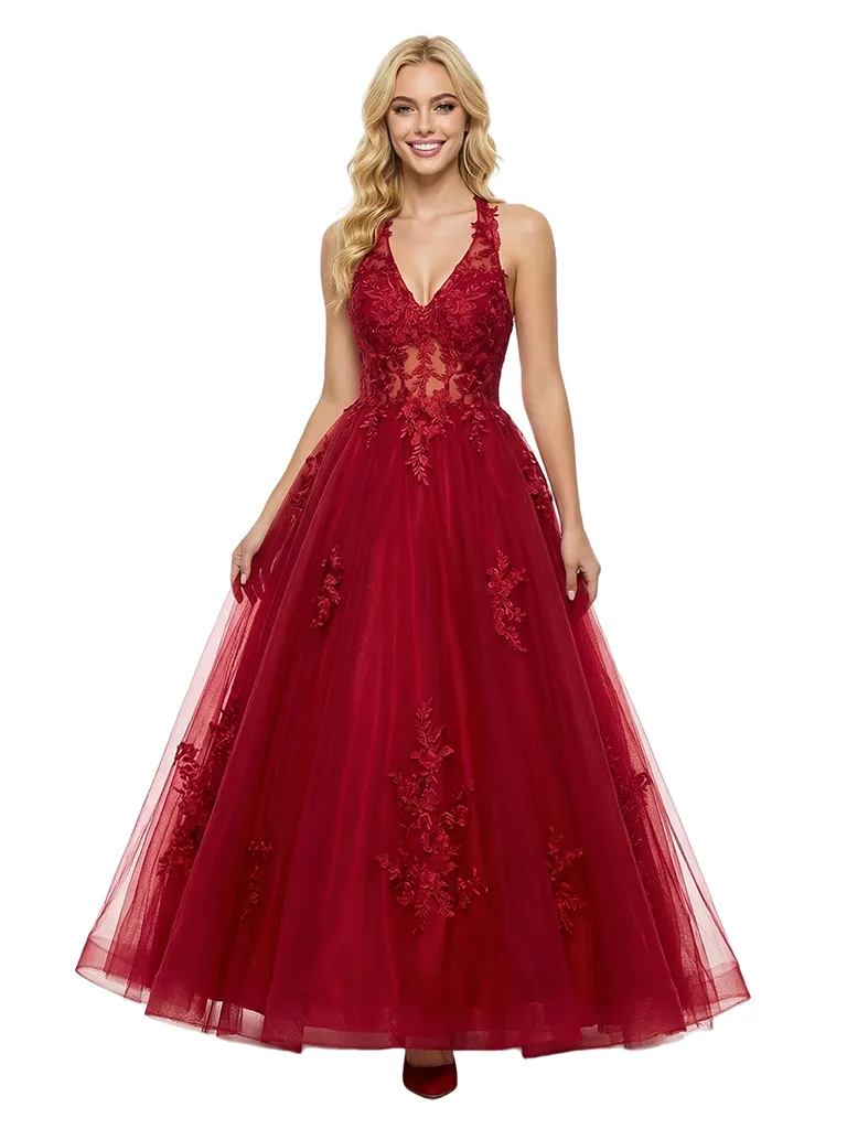 ChicSew Sexy V-Neck Halter Lace Appliques A-Line Floor Length Prom Dress sold by ChicSew