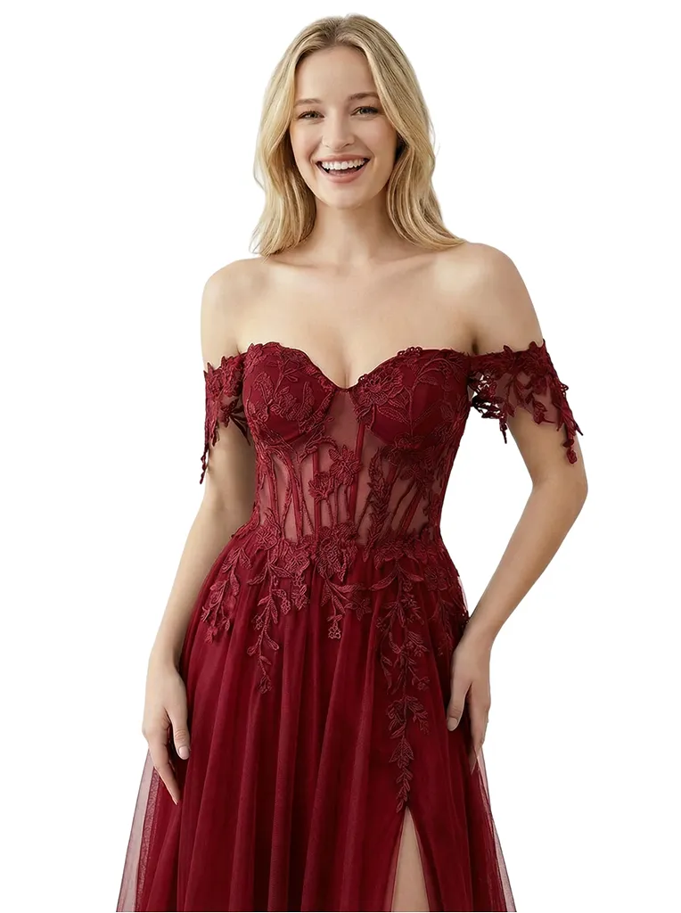 ChicSew Sexy Off Shoulder Sleeveless Side Slit Lace Corset A-Line Floor Length Prom Dress sold by ChicSew product image thumbnail 2