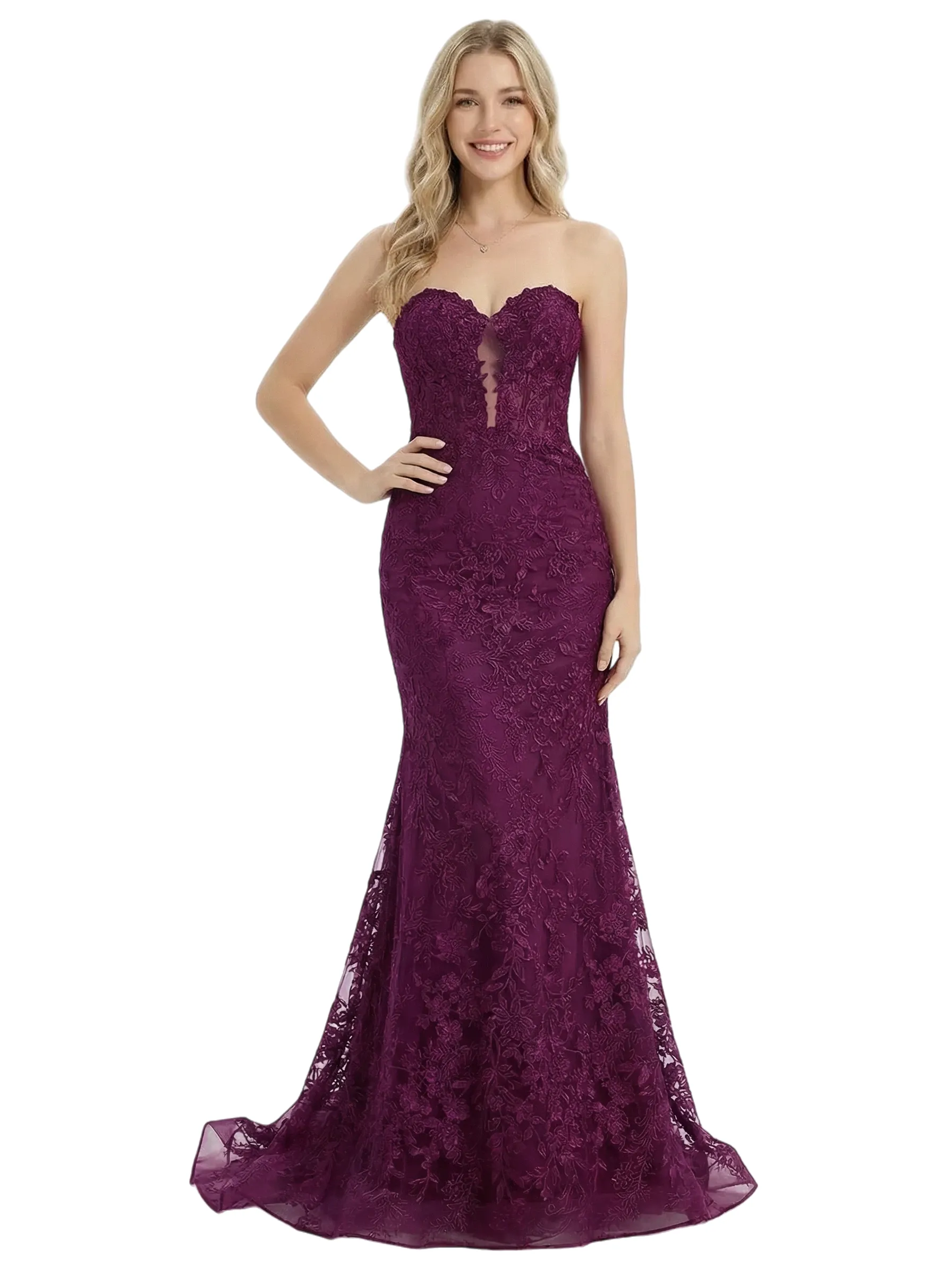 ChicSew Sexy Strapless Sweetheart Lace Mermaid Formal Evening Gown sold by ChicSew