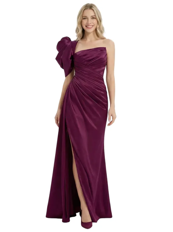 ChicSew Modern One Shoulder Asymmetrical Satin Mermaid Formal Dress Side Slit sold by ChicSew