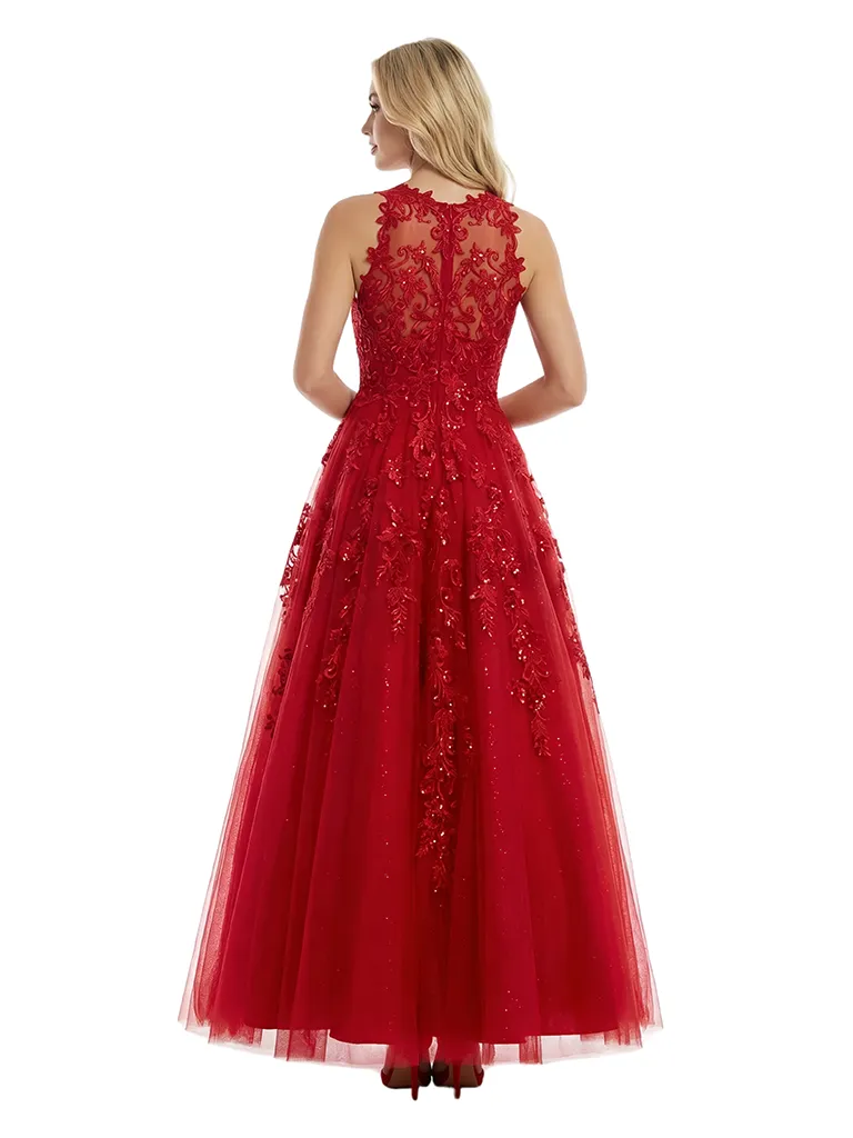 ChicSew Pretty Halter Prom Gown Lace Tulle Fabric A-Line Floor Length Evening Gown sold by ChicSew product image thumbnail 3