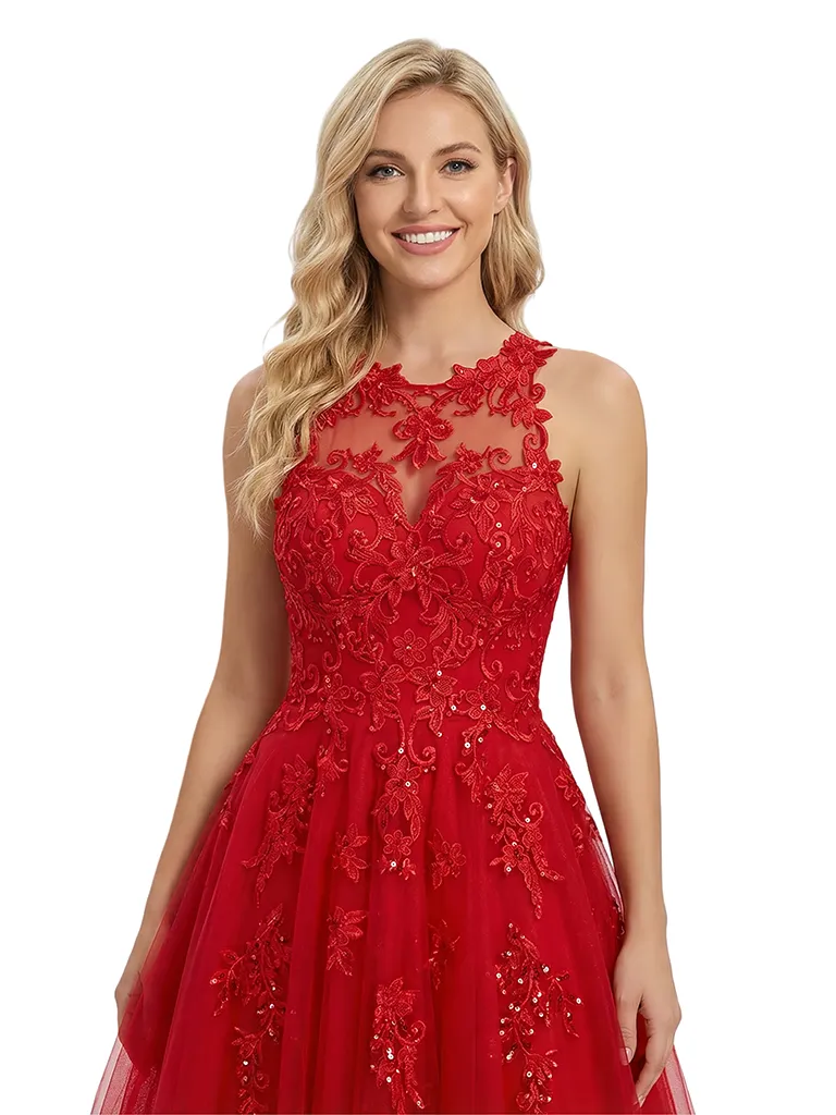 ChicSew Pretty Halter Prom Gown Lace Tulle Fabric A-Line Floor Length Evening Gown sold by ChicSew product image thumbnail 2