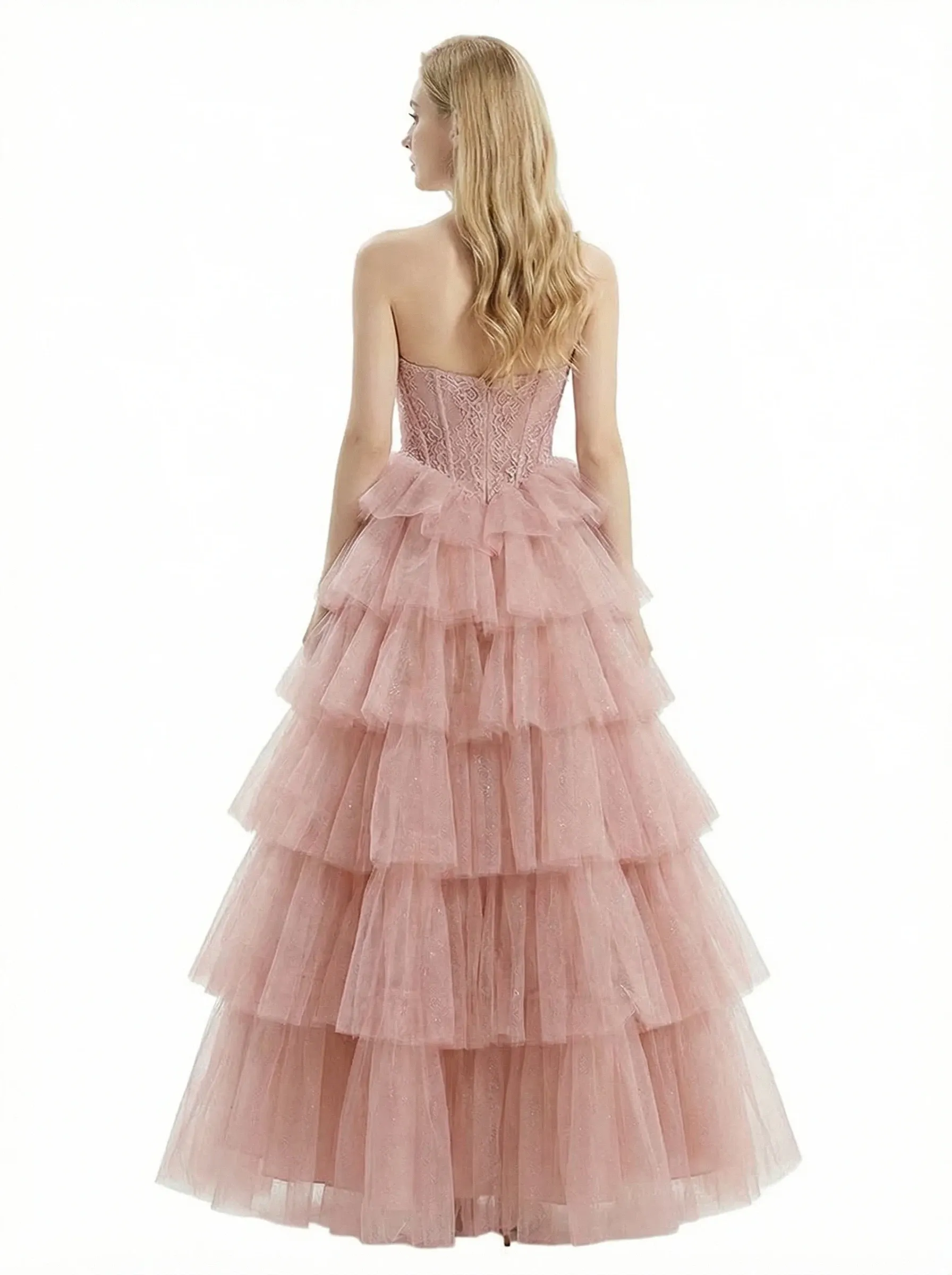 ChicSew Unique Lace Applique Tiered Ruffle A-Line Tulle Sweetheart Formal Evening Gown sold by ChicSew product image thumbnail 3
