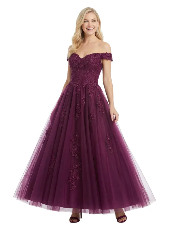 ChicSew Off The Shoulder Lace Beaded A-line Tulle Ball Gown Prom Dress sold by ChicSew