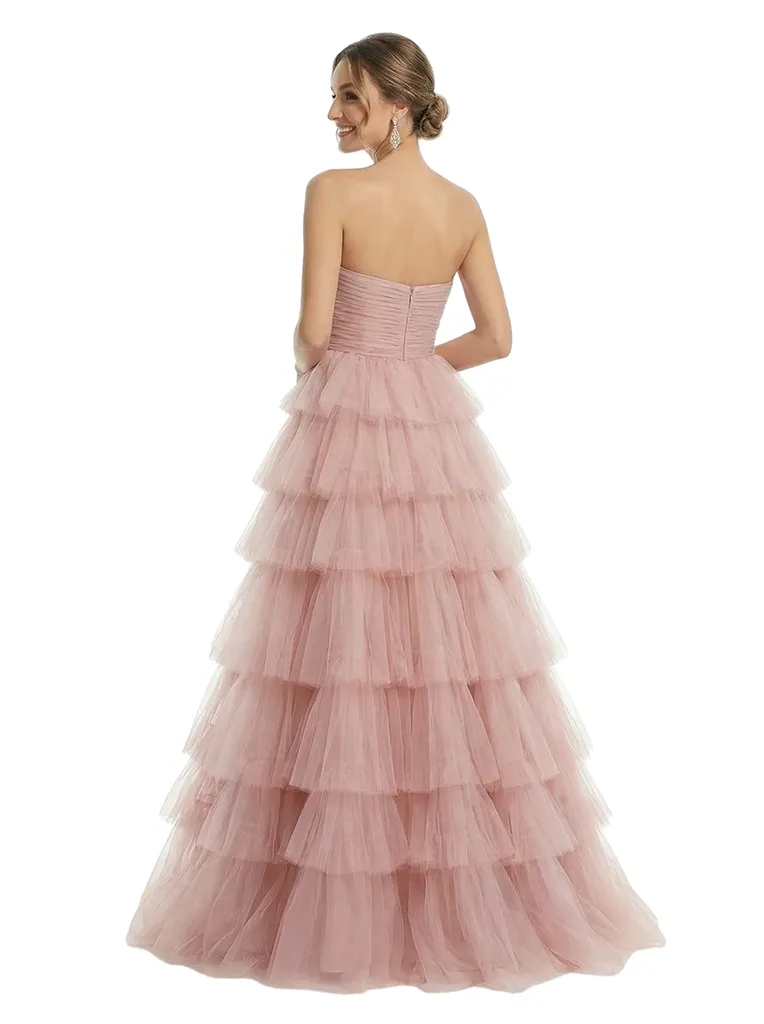 ChicSew Strapless Tiered Ruffle Tulle A-Line Maxi Long Evening Prom Dresses sold by ChicSew product image thumbnail 3